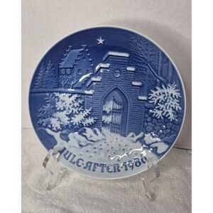 Bing Grondahl Blue & White 1986 Jule After 7" Plate Christmas Silent Holy Night